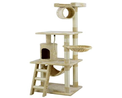 Go Pet Club Classic Cat Tree, Faux Fur Finish, Sisal Rope Scratcher, 62_H, Beige