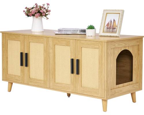 Homhedy Boho Cat Litter Box Enclosure for 2 Cats